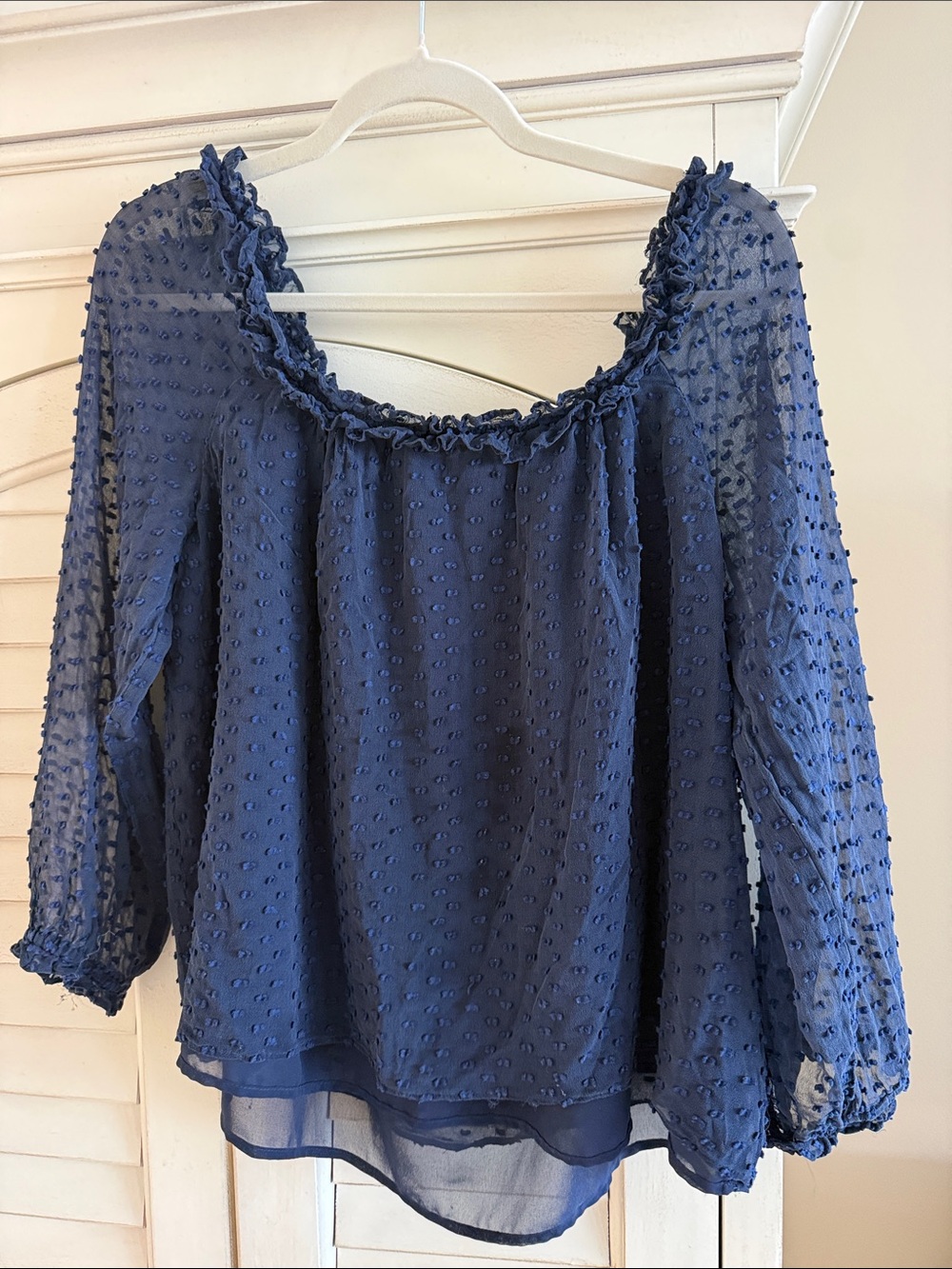 J. Crew Navy Swiss-Dot Peasant Blouse